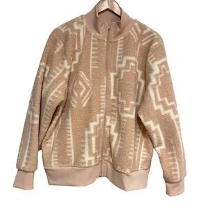 Susan Graver Bomber Jacket Womens Size Large Weekend Printed Polar Fleece Winter